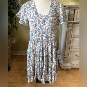 Patrons of Peace Blue Floral Paisley Mini Dress Size S Boho 100 rayon